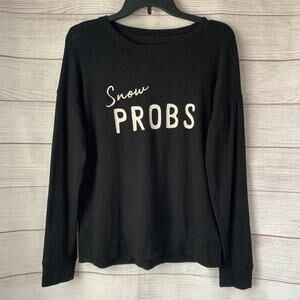 Justice Girls Black Knit Sweater with White SNOW PROBS Crewneck Size 14/16